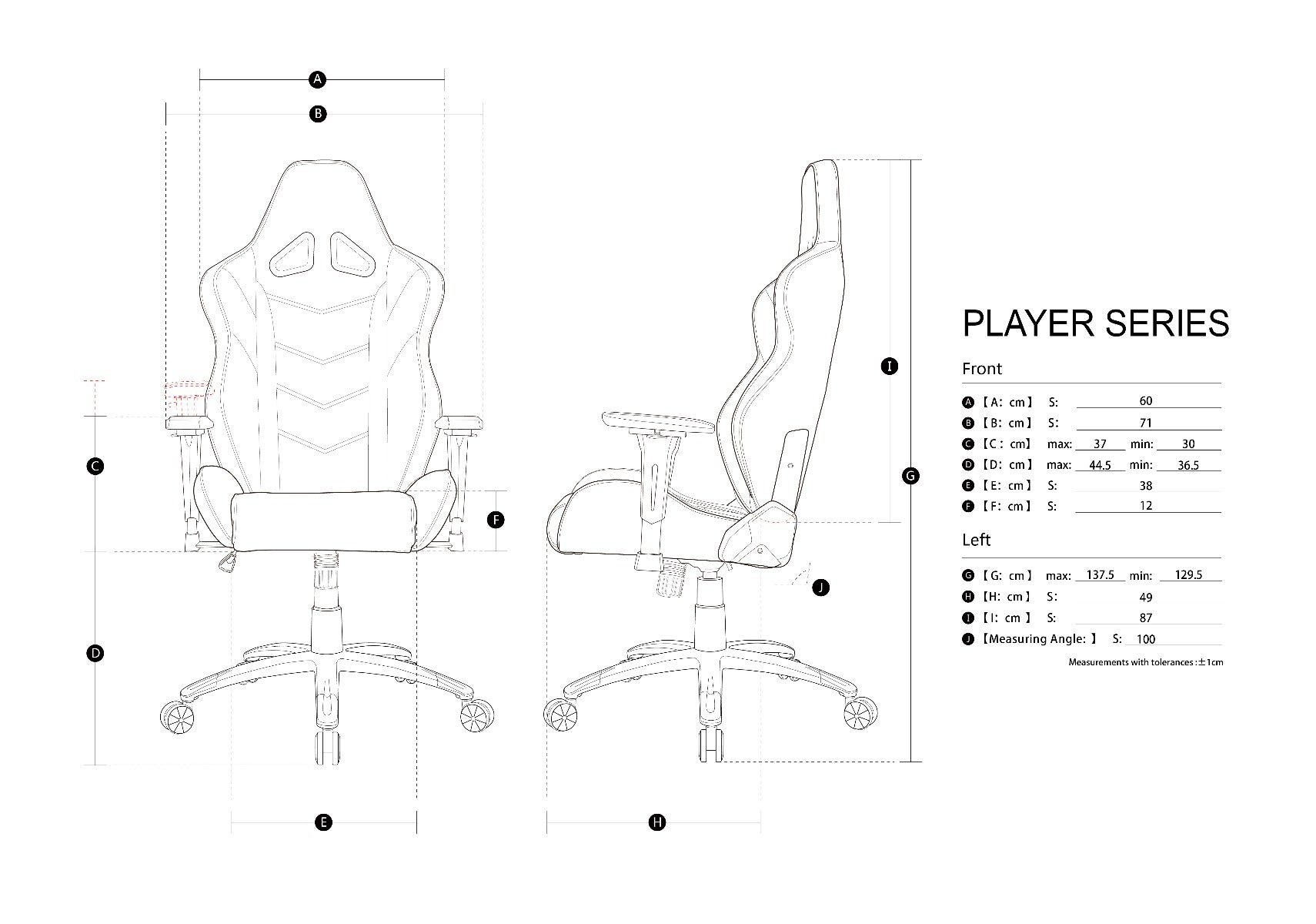 AKRACING Player Gaming Chair Pink Dimensions